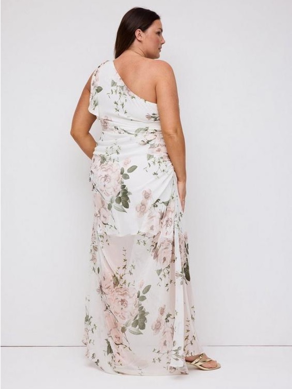 torrid One-Shoulder Floral Maxi Dress in Ivory and Blush - Picture 2 of 2